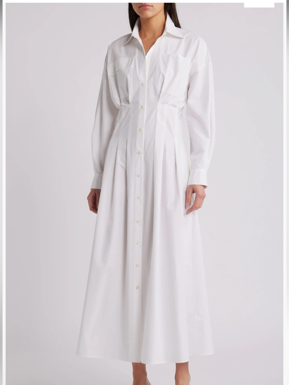 Frame NWOT Nipped Long Sleeve Twill Maxi Dress White Shirt Dress
